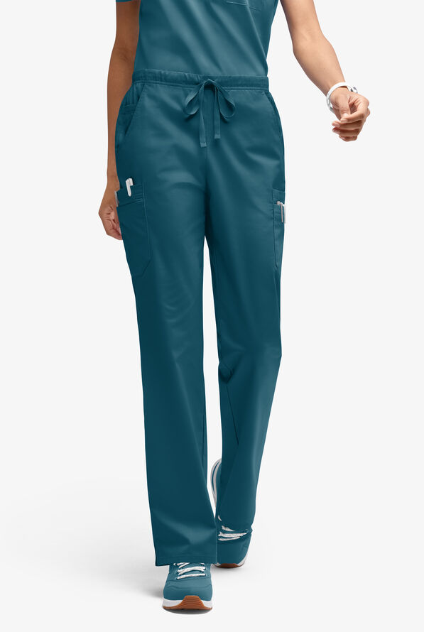 Butter-Soft STRETCH Women’s 10-Pocket Mid Rise Straight Leg Scrub Pant - Caribbean Blue - 1