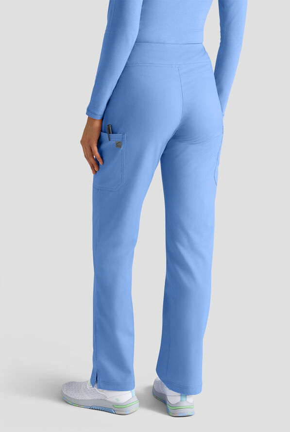 Butter-Soft STRETCH Women's 4-Pocket Knit Waistband Yoga Scrub Pants - Tall - Ceil Blue - 2