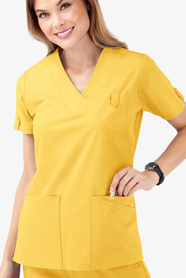 Butter-Soft STRETCH Women's 6-Pocket V-Neck Scrub Top - Pineapple - 5