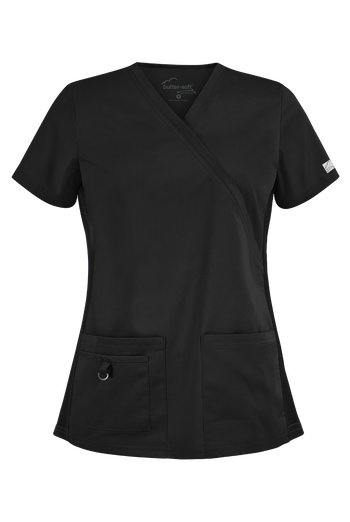 Blusa médica Butter-Soft STRETCH con paneles laterales de punto tejido y 3 bolsillos para mujer