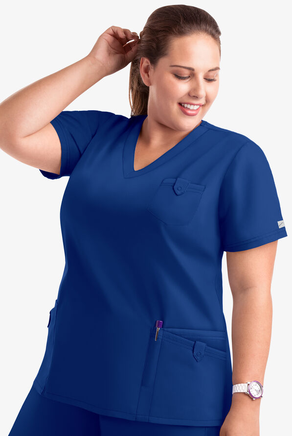Butter-Soft Core Women's 5-Pocket Rounded V-Neck Scrub Top - Galaxy - 4