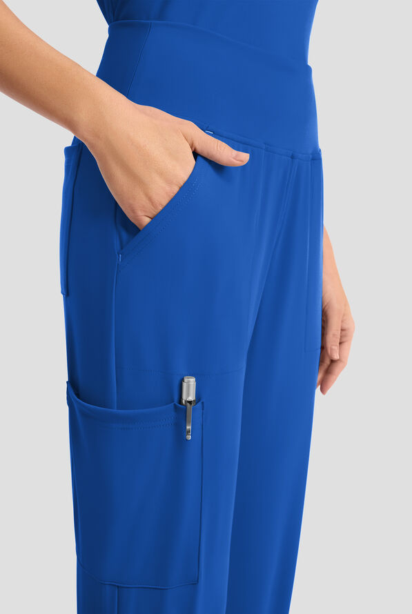 Cherokee Achieve Women's 5-Pocket STRETCH Cargo Jogger Knit Scrub Pants - Petite - Royal - 2