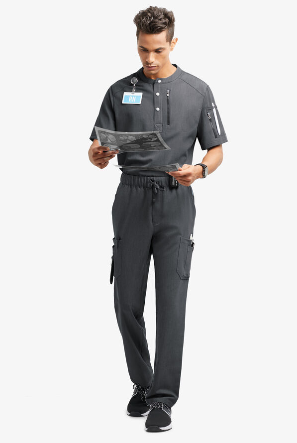 MOVEMENT by Butter-Soft Hadar Men's 9-Pocket Cargo STRETCH Scrub Pants - Charcoal Heather - 2