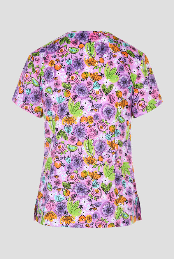 koi Basics Birdie Women's 2-Pocket STRETCH V-Neck Print Scrub Top - null - 2