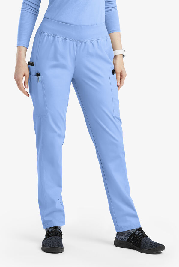 Pantalón médico Butter-Soft Originals de tiro medio estilo yoga con piernas entalladas y 5 bolsillos para mujer - Ceil Blue - 1