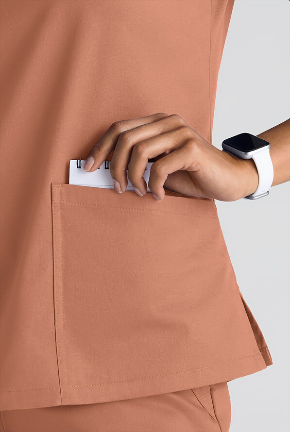 Butter-Soft STRETCH Women's 5-Pocket 3/4" Sleeve V-Neck Scrub Top - Terracotta - 6