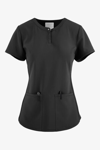 Cherokee Collection Women's 3-Pocket STRETCH Rib-Knit Side Snap Henley Scrub Top
