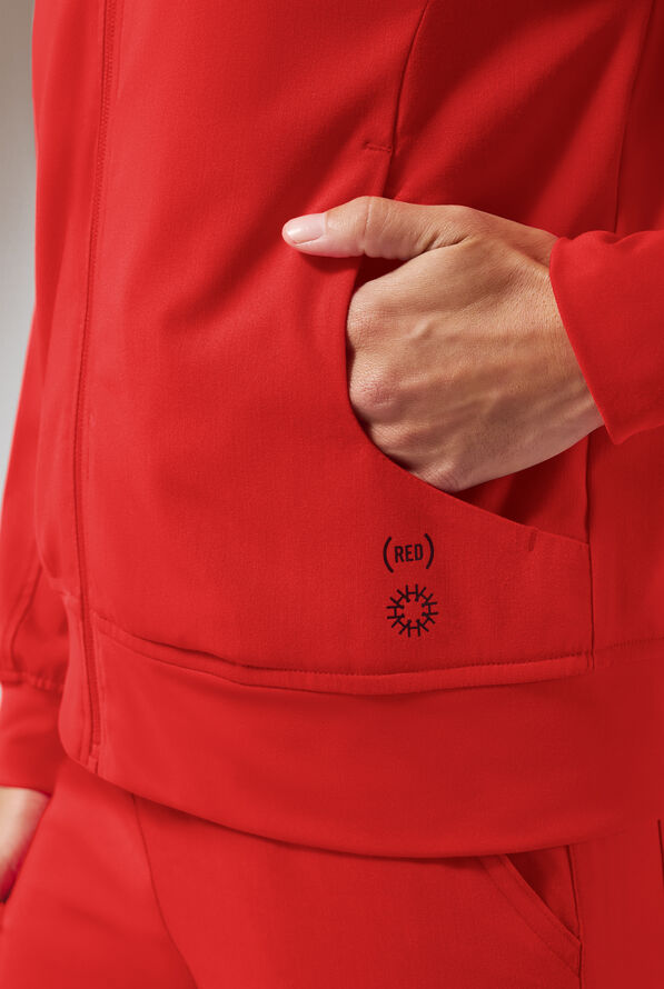 Hypothesis (RED) Base Women's 3-Pocket Zip Front Scrub Jacket - (Red) - 2