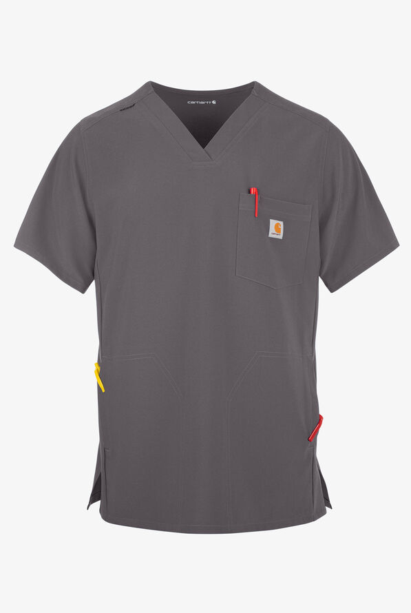 Carhartt Cross-Flex Men's 3-Pocket STRETCH V-Neck Scrub Top - Pewter - 1