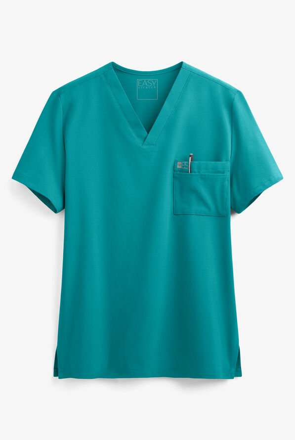 Easy STRETCH Riley Unisex 3-Pocket V-Neck Scrub Top - Teal - 1