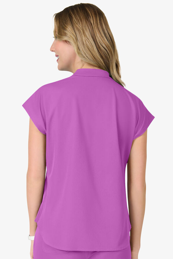 Zavate Ava Therese Piper Women's 2-Pocket STRETCH Dolman Sleeve Mandarin Collar Scrub Top - Power Purple - 3