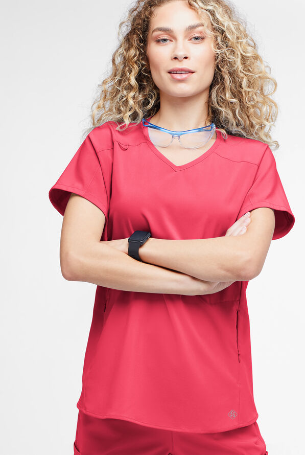 Easy STRETCH Sierra Women's Oversized 2 Pocket V-Neck Scrub Top - Bright Watermelon - 2