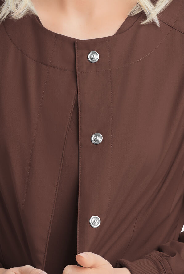 Butter-Soft STRETCH Women's 2-Pocket Long Sleeve Snap Front Scrub Jacket - French Roast - 3