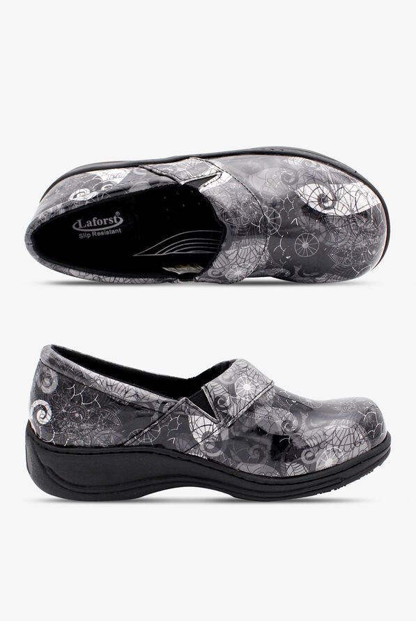 Laforst Rachel Black Swirls Women's Nursing Shoes, Nursing Clogs
