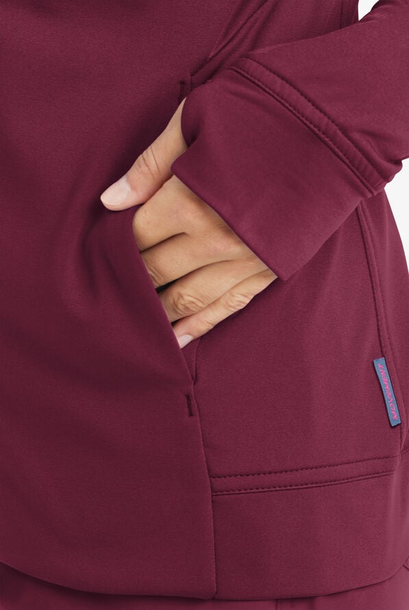 MOVEMENT by Butter-Soft Adara Women's 3-Pocket Long Sleeve Zip Front Warm-Up STRETCH Scrub Jacket - Wine - 7