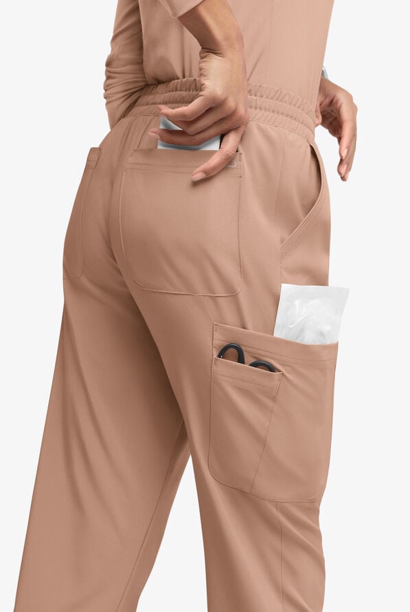 Easy STRETCH Naya Women&rsquo;s Natural Waist 6-Pocket Straight Leg Scrub Pants - Warm Terrazzo/Soft Chestnut - 4