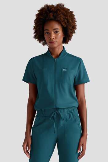 Blusa m&eacute;dica estilo mono Easy STRETCH Nika con cremallera y 2 bolsillos para mujer