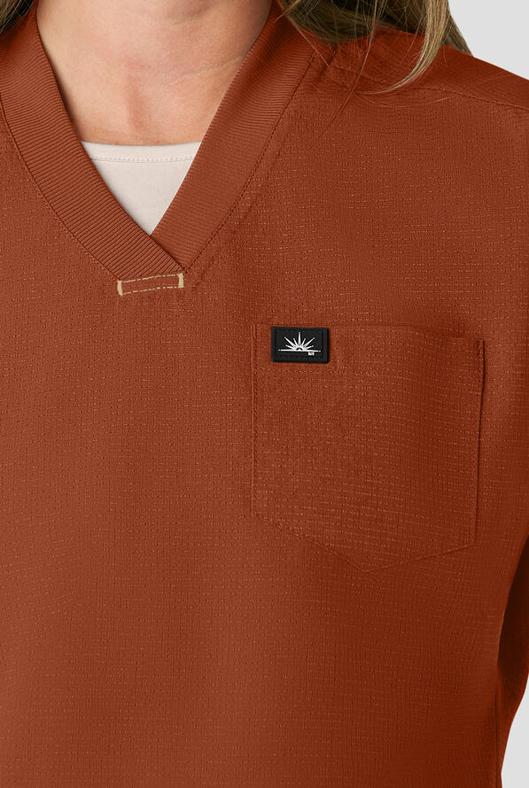 koi Solis Trinity Women's 1-Pocket STRETCH Banded Bottom Split V-Neck Scrub Top - Dark Copper - 3