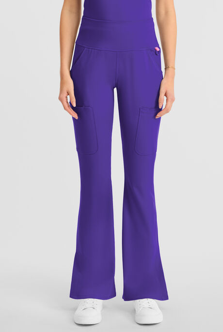 Med Couture Amp Knit Women's 5-Pocket STRETCH High-Rise Yoga Waistband Flare Leg Scrub Pant