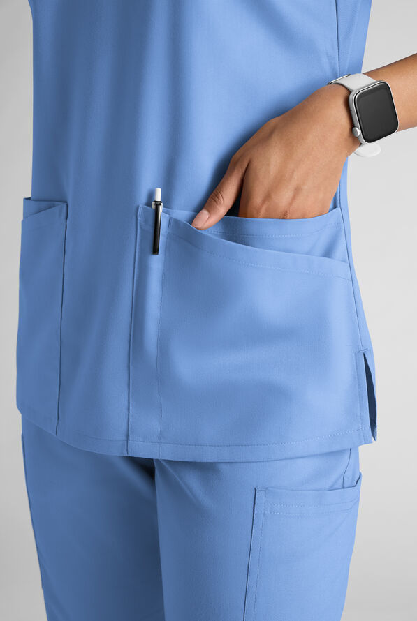 Butter-Soft STRETCH Women's 6-Pocket V-Neck Scrub Top - Ceil Blue - 5