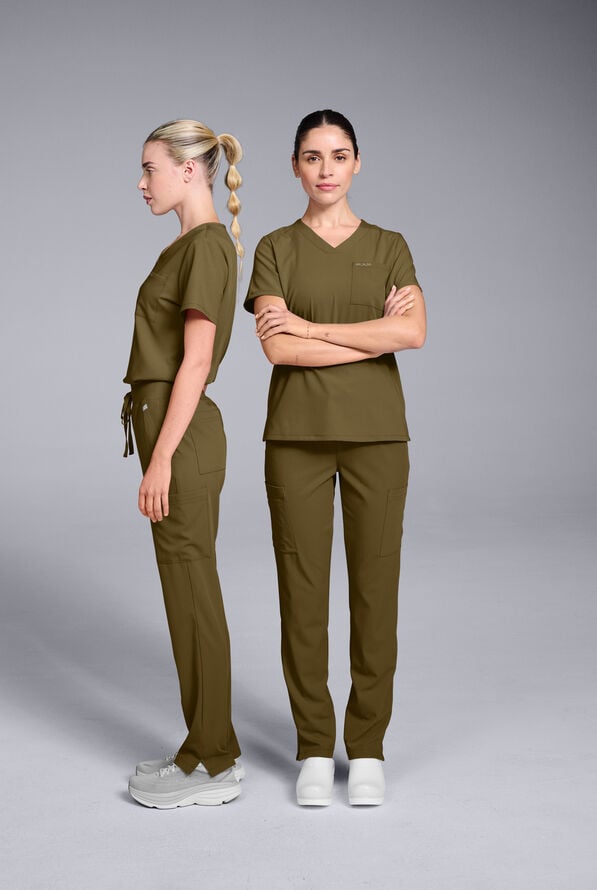 Hypothesis Women's Base 7-Pocket Straight Leg Cargo Scrub Pant - Petite - Dark Moss - 2