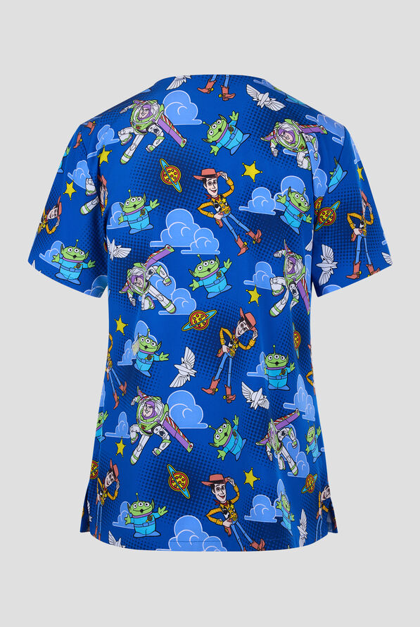 Tooniforms Disney's Andy’s Room Women's 2-Pocket STRETCH V-Neck Print Scrub Top - null - 2