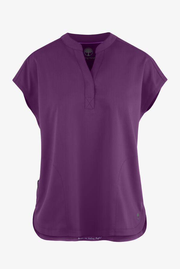 Healing Hands Purple Label Journey Women's 2-Pocket STRETCH Dolman Sleeve Mandarin Collar Scrub Top - Eggplant - 1