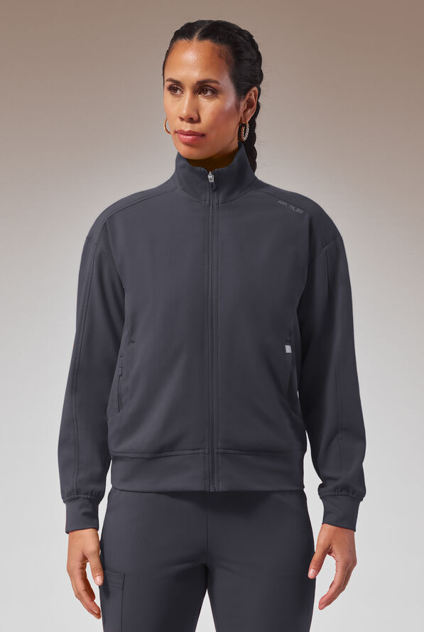 Hypothesis Base Women's 3-Pocket Relaxed Fit Zip Front Scrub Jacket - Pewter - 1