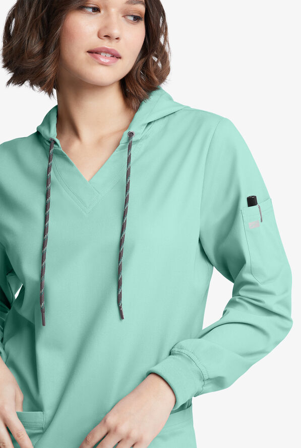 Sudadera m&eacute;dica manga larga Butter-Soft Originals con capucha y 5 bolsillos para mujer - Water Mint - 5