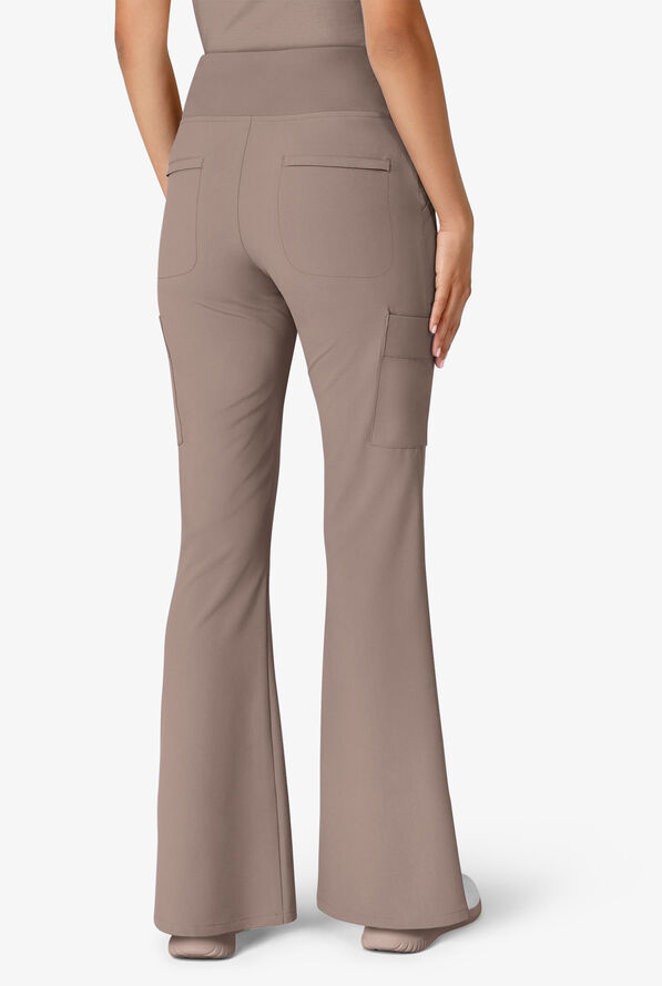 Wink Renew Women's 7-Pocket STRETCH Yoga Waist Flare Notch Leg Cargo Scrub Pants - Haze - 3