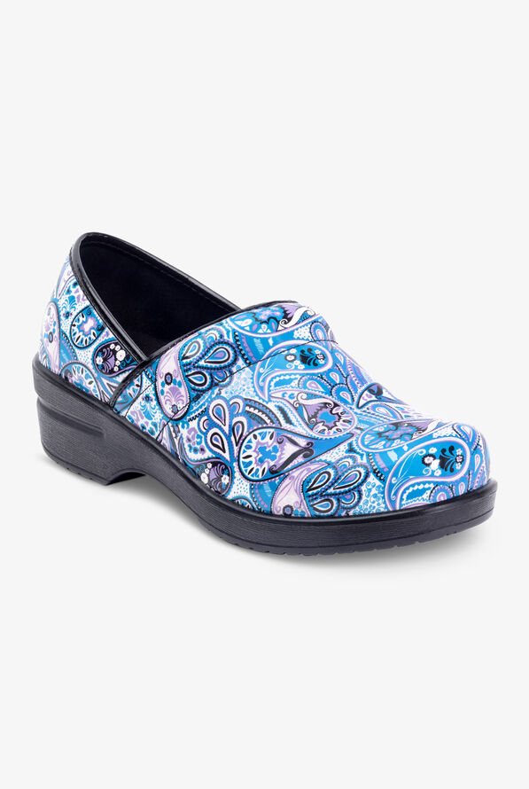 Savvy Women's Brandy Blue Purple Paisley Patent Leather Nursing Clogs - null - 5