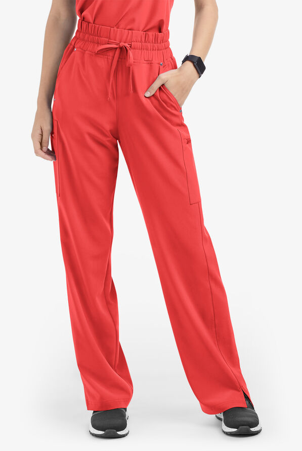 Easy STRETCH Ellie Women's 5-Pocket High Waisted Wide Leg Scrub Pants - Petite - Radiant Red - 1