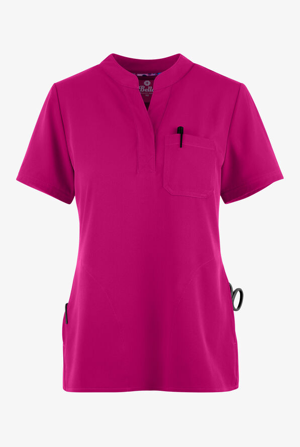 UA Exclusive Bella by Zavate Grace Women's 3-Pocket STRETCH Mandarin Collar Tuck In Scrub Top - Raspberry - 1