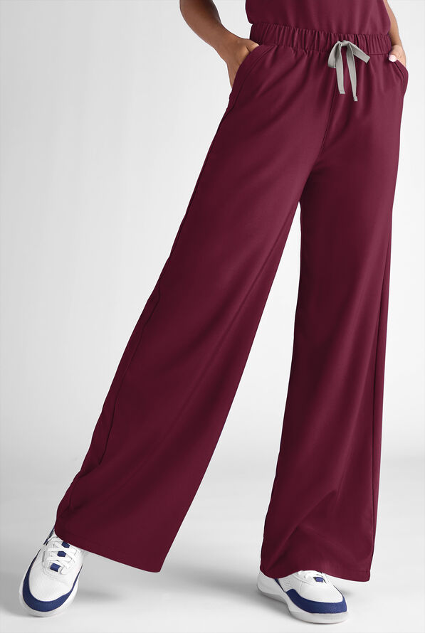Easy STRETCH Hunter Women's 6-Pocket Relaxed Fit Wide Leg Scrub Pant - Wine - 1