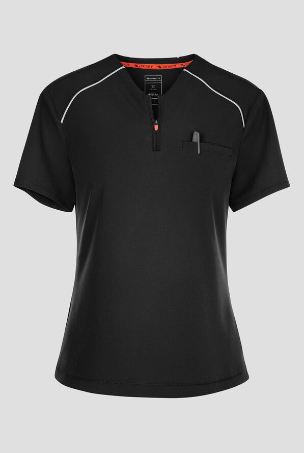 Blusa médica Infinity GNR8 STRETCH estilo henley con cuello de imitación y 1 bolsillo para mujer - Black - 1