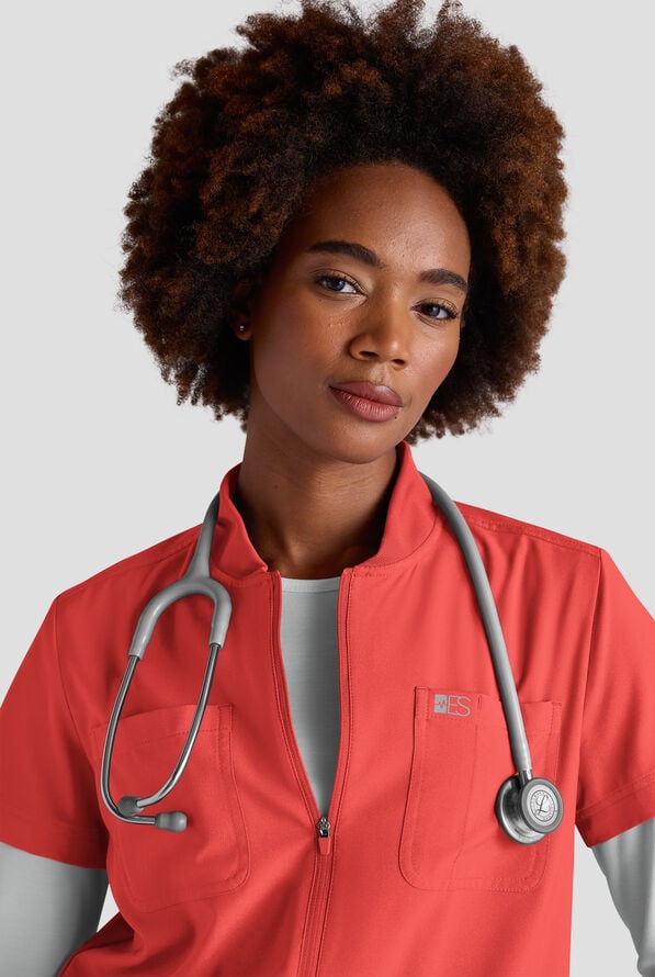 Blusa m&eacute;dica estilo mono Easy STRETCH Nika con cremallera y 2 bolsillos para mujer - Mono m&eacute;dico de 2 piezas - Spiced Coral - 3