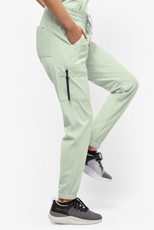 Wink Renew Women's 7-Pocket STRETCH Flat Front Drawstring Cargo Jogger Scrub Pants - Fresh Mint - 3