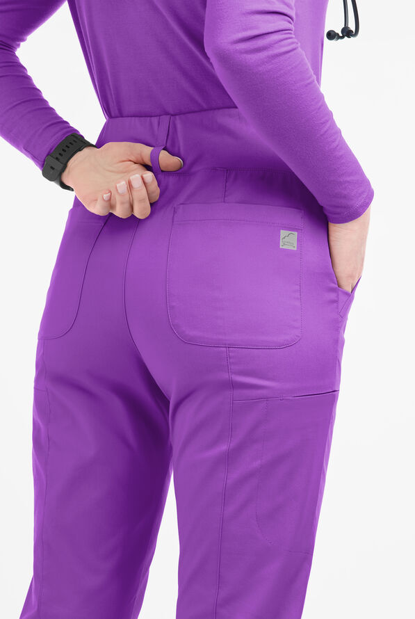 Butter-Soft STRETCH Women's 6-Pocket High Waisted Slim Leg Yoga Scrub Pants - Petite - Wild Plum - 3