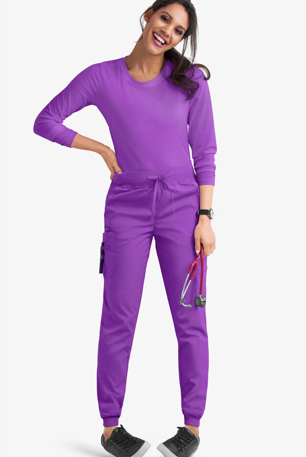 Butter-Soft STRETCH Women's 5-Pocket Cargo Jogger Scrub Pants - Petite - Wild Plum - 2