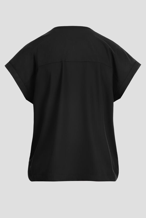 Infinity Pursuit Women's 1-Pocket STRETCH Rib-Knit V-Neck Dolman Sleeve Scrub Top - Black - 3