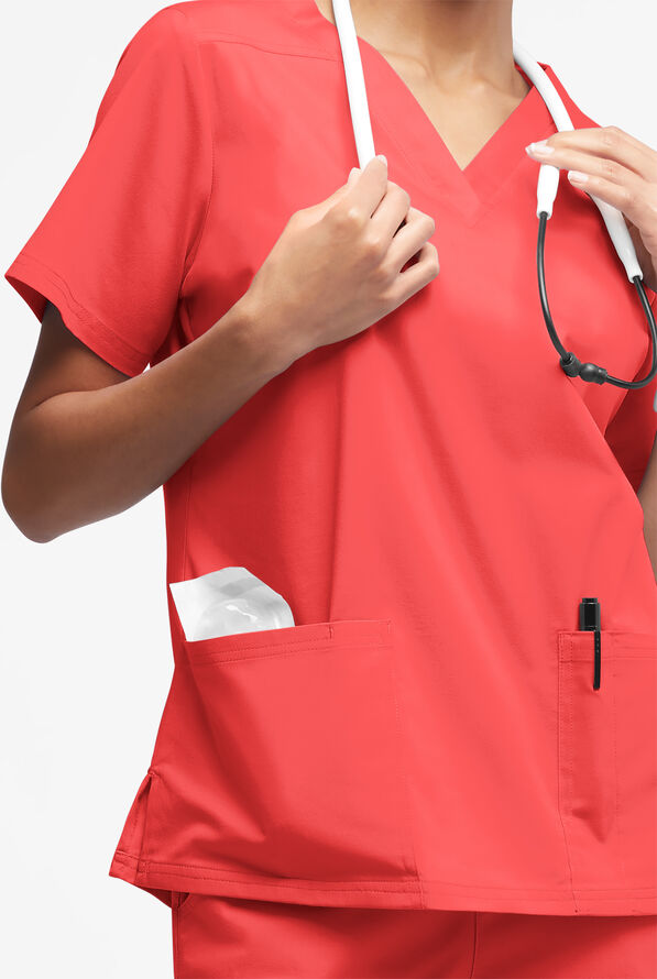 Butter-Soft STRETCH Women's 4-Pocket V-Neck Scrub Top - Radiant Red - 2