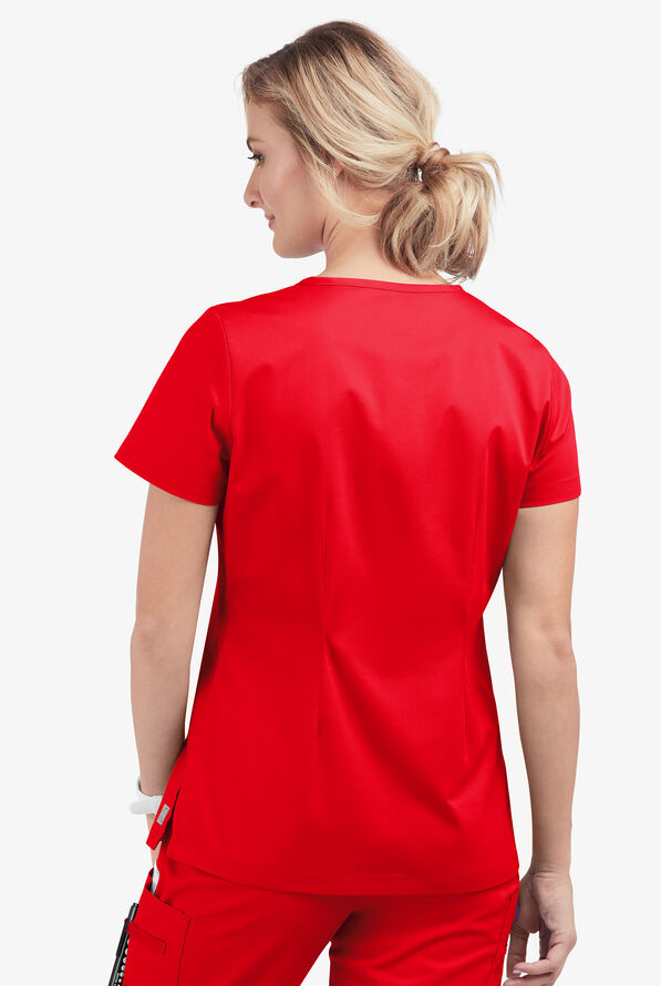Blusa m&eacute;dica Butter-Soft STRETCH con cuello en V y 2 bolsillos para mujer - Fiery Red - 4