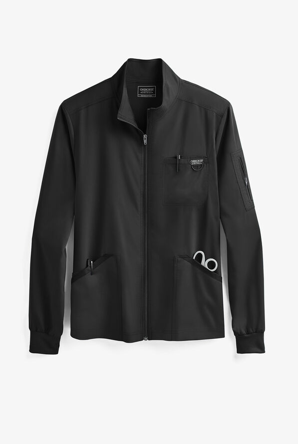 Cherokee Workwear Revolution Men's 5-Pocket STRETCH Zip Front Scrub Jacket - Black - 1