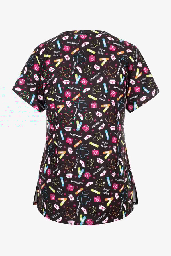 Maevn Nurse Vibes Women's 3-Pocket STRETCH V-Neck Print Scrub Top - null - 2