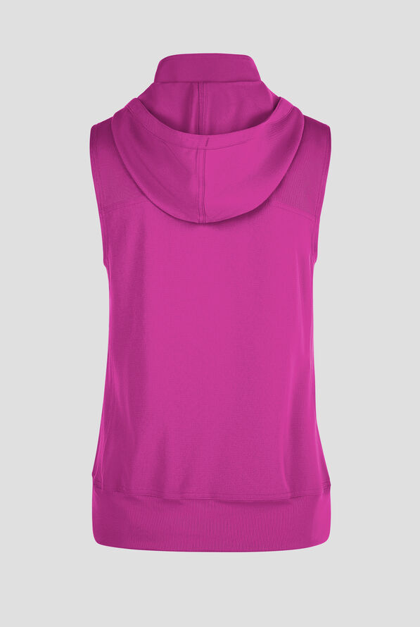 Med Couture Amp Women's 4-Pocket STRETCH Zip Front Removable Hoodie Scrub Vest - Plum Royale - 2