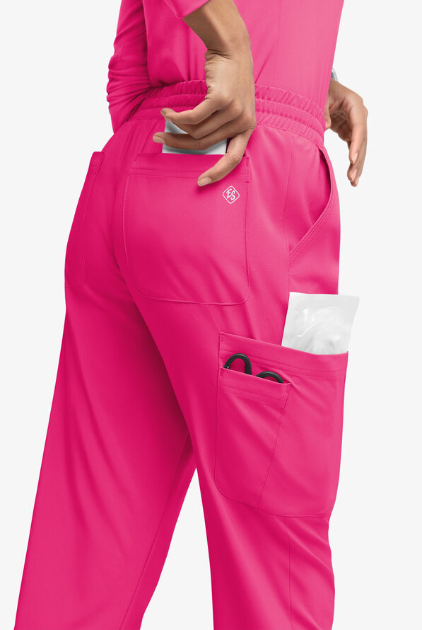 Easy STRETCH Naya Women’s Natural Waist 6-Pocket Straight Leg Scrub Pants - Petite - Flirt - 4