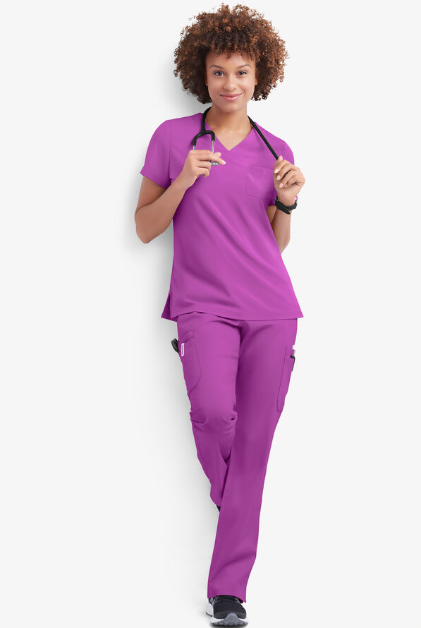 Butter-Soft STRETCH Women's 9-Pocket Drawstring with Back Elastic Scrub Pants - Tall - Deep Lavender - 4