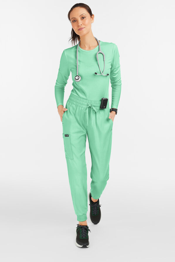 koi Basics Gemma Women's 5-Pocket STRETCH Cargo Jogger Scrub Pants - Heather Jelly Mint - 4