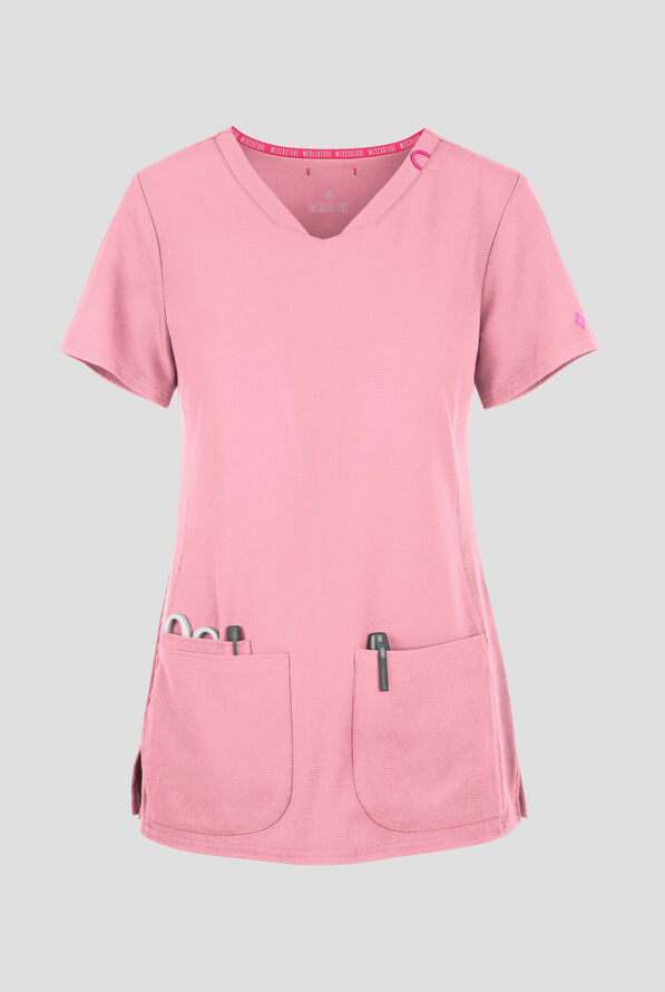 Med Couture Amp Women's 3-Pocket STRETCH V-Neck Scrub Top - Pixel Pink - 1