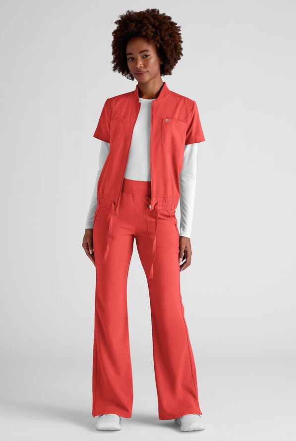 Blusa m&eacute;dica estilo mono Easy STRETCH Nika con cremallera y 2 bolsillos para mujer - Mono m&eacute;dico de 2 piezas - Spiced Coral - 6